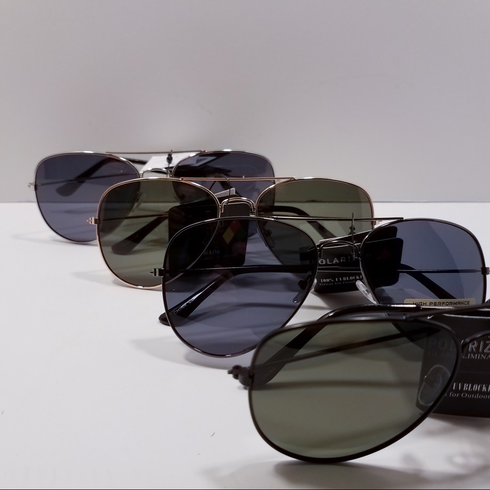 New Black Polarized Gold Trim Aviator Sunglasses